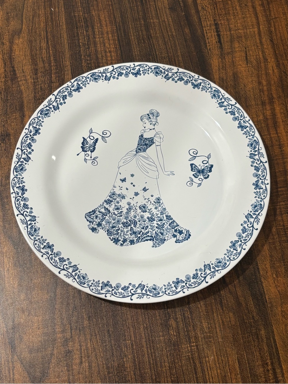 Vintage Cinderella Disney butterfly White and Blue Princess Floral Dinner Plate